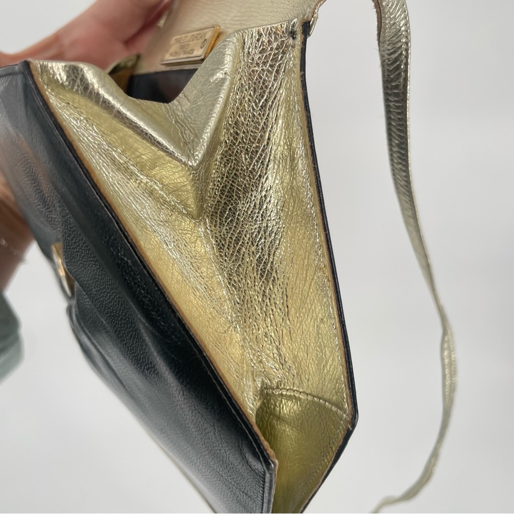 1980s Charles Jourdan Paris Black & Silver Metalic Leather Hexagonal Crossbody - Picture 12 of 13